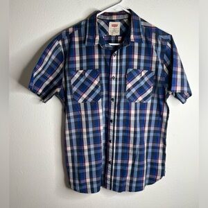 Levis Strauss Mens BLUE PLAID Short Sleeve Button Up Shirt Medium